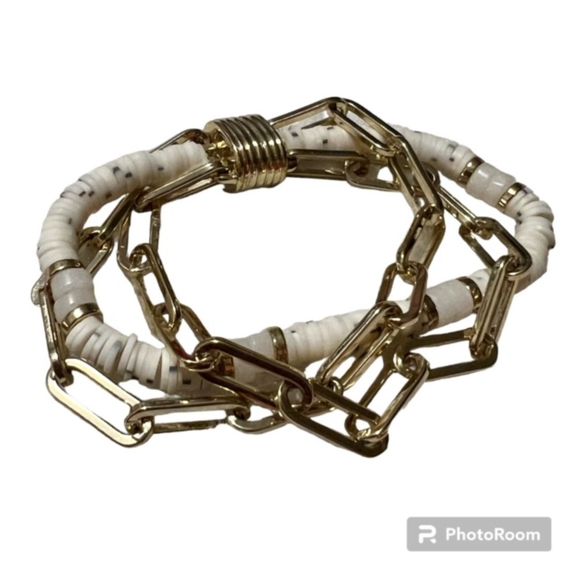 3 Strand Gold Tone Beaded Chain Link 7 Inches Magnetic Clasp Fashion Bracelet - Picture 1 of 9